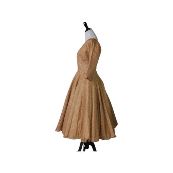 Vintage 1950s Butterscotch Fit-And-Flare Lace Dress Small - Picture 3 of 7